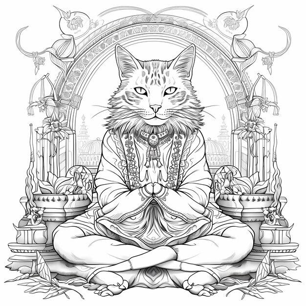 Photo cartes à colorier apaisantes zen whiskered pour les amateurs de chats de yoga