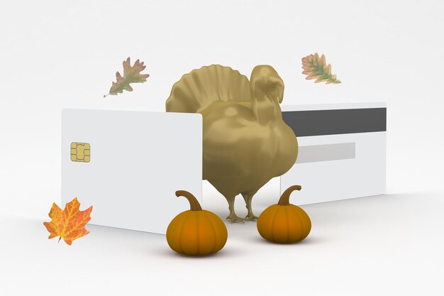 Cartes de crédit de Thanksgiving recto et verso en fond blanc