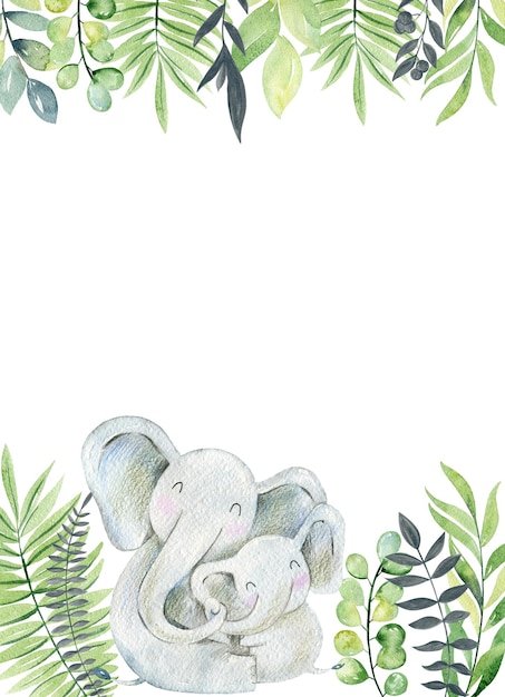 Cartes de douche de bébé Aquarelle éléphant maman et bébé