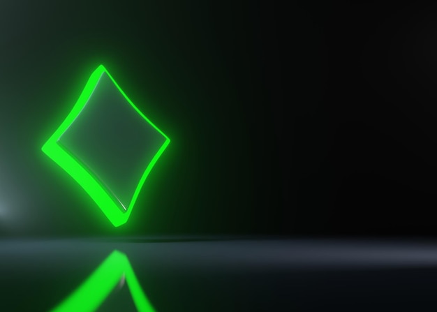 Les cartes à jouer Aces symbolisent les diamants avec des néons lumineux verts isolés sur fond noir 3D