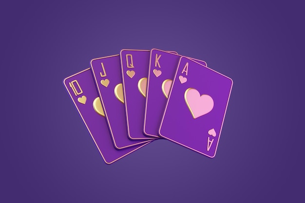 Cartes à jouer sur un fond violet Cartes de casino blackjack poker Vue frontale Illustration de rendu 3D