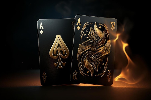 les cartes de poker sont en feu et l'autre est sur fond noir.