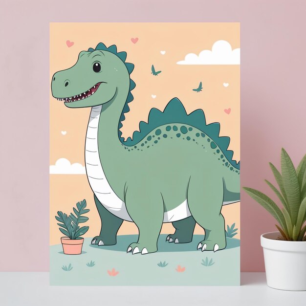 Photo des cartes postales adorables de dino avec un style simple