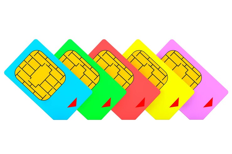 Photo cartes sim multicolores sur fond blanc