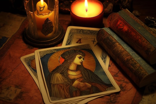 Photo cartes de tarot mixtes sur la table avec une sphère magique lecture future cartes de tarot un ensemble de cartes de tarot sur la table divination pour le futur ai générative
