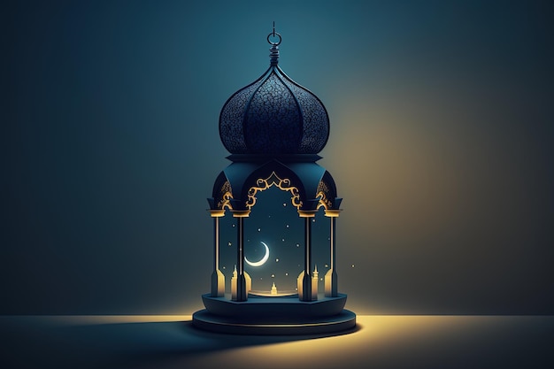 Cartes de voeux islamiques Eid Mubarak pour les fêtes musulmanesCélébration du festival EidUlAdhaArabic Ramadan Lantern Generative AI Crescent Islamic avec mosquée pour Ramadan Kareem