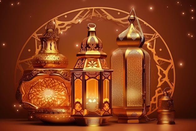 Cartes de voeux islamiques eid mubarak pour les vacances musulmanes ai génératives