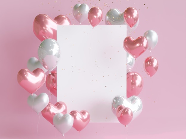 Cartes de voeux saint valentin avec ballons coeur illustration 3d