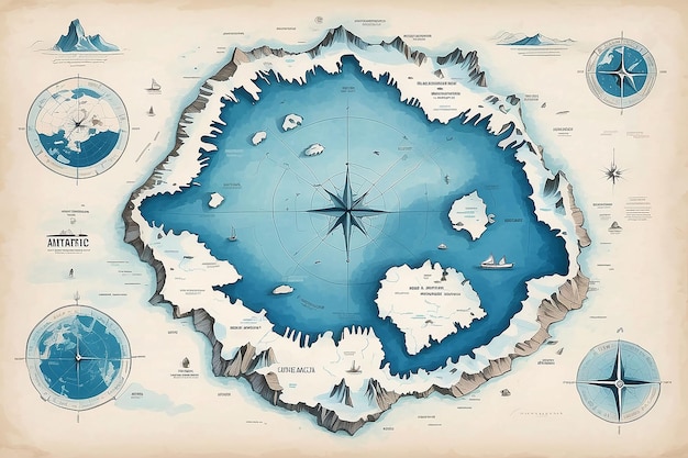 Photo cartographie de l'antarctique dessinée à la main