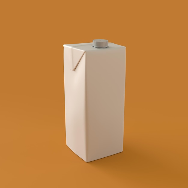 Photo carton blanc lait et jus de fruits conteneur vide paquet objet en plastique sur fond orange rendu 3d