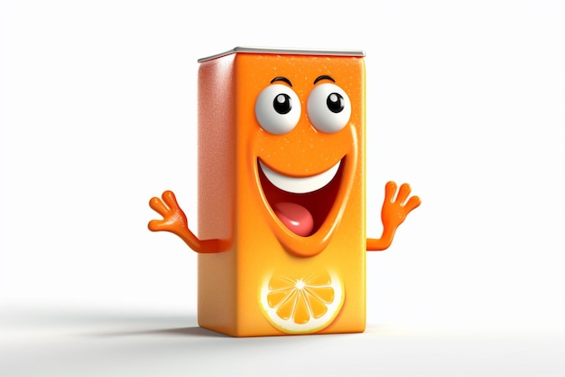 carton de jus d'orange de dessin animé avec un visage heureux et des bras ai génératif