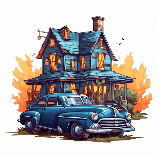 cartool illustration halloween maison