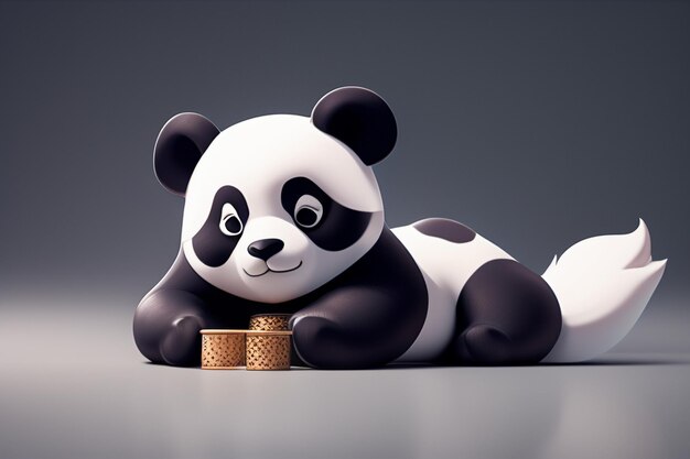 Cartoon 3D panda icône illustration C4D rendu réaliste animal sauvage panda chinois mignon