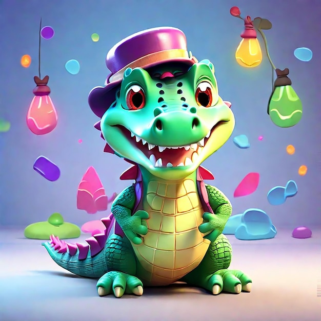 Cartoon 3D d'un personnage de crocodile généré par l'IA