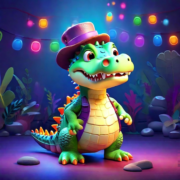 Cartoon 3D d'un personnage de crocodile généré par l'IA