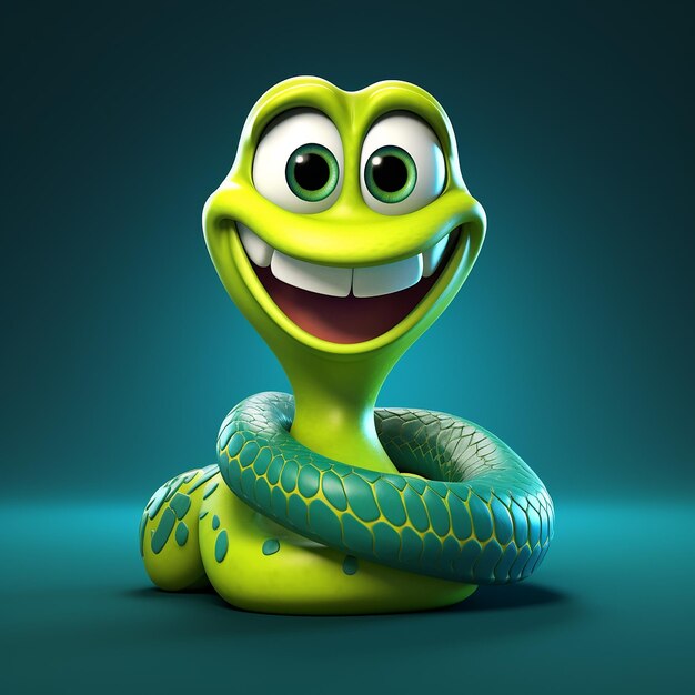 Photo cartoon 3d satisfait le serpent souriant