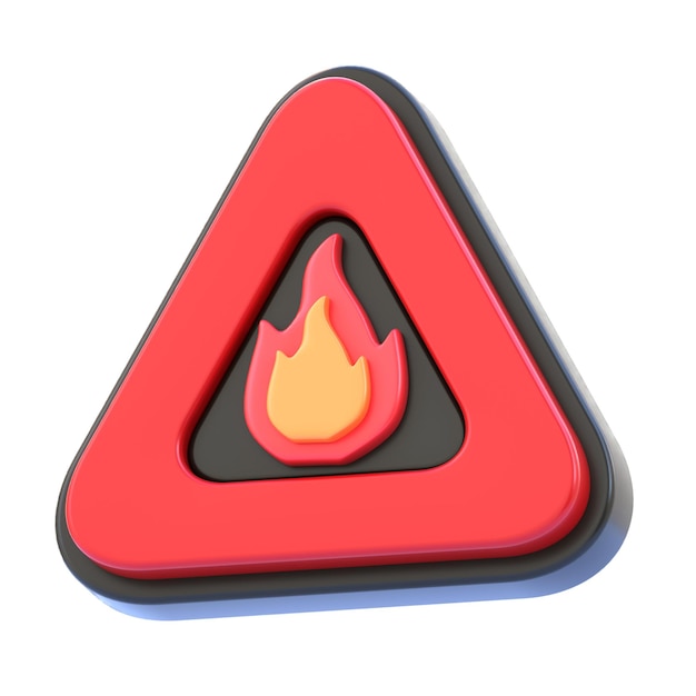 Cartoon 3D Triangle de danger Icône de pompier Thème Symbole de sécurité industrielle Signe d'avertissement de danger