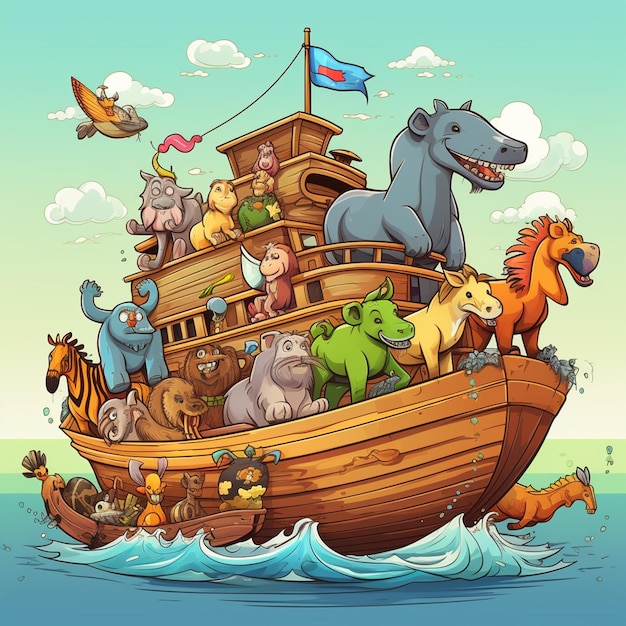 Cartoon de l'arche de Noé avec des animaux