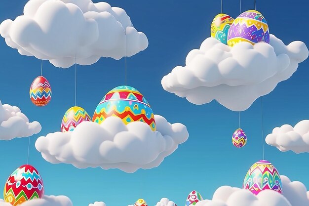 Photo cartoon en boucle œufs de pâques sur les nuages animation