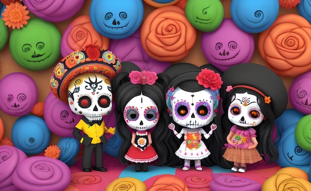 Cartoon Character mignon du festival mexicain du jour des morts
