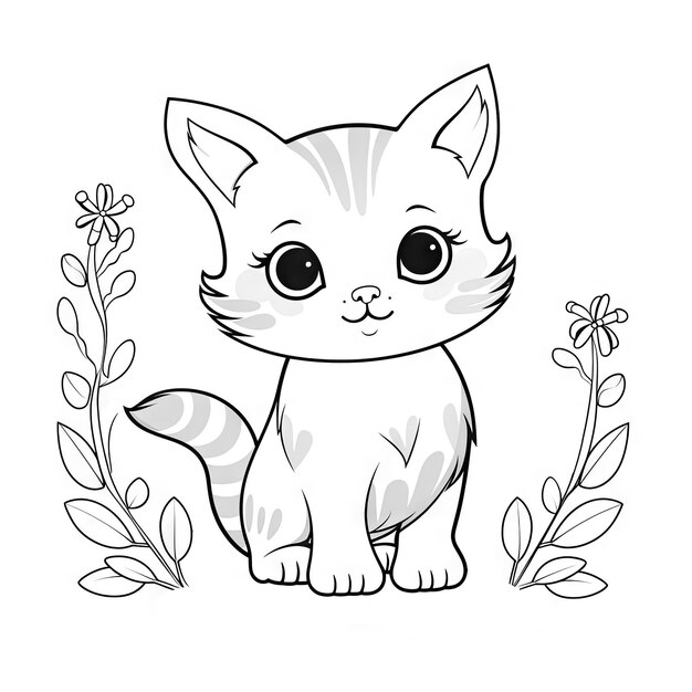 Photo cartoon de chat mignon à colorier page d'illustration vectoriel pour enfants livre à colorier