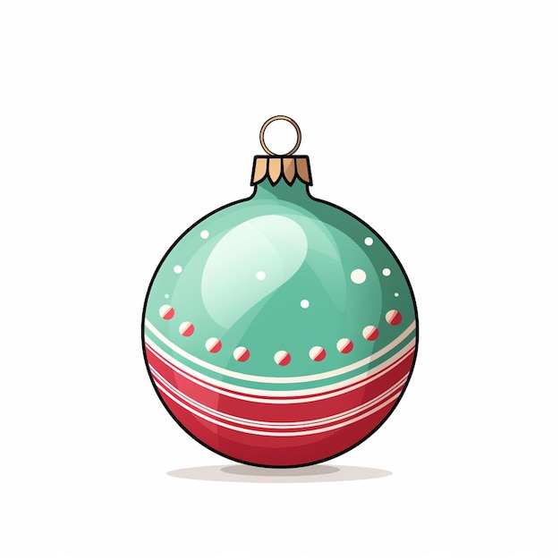 Photo cartoon christmas ball with red and green stripes on a white background generative ai