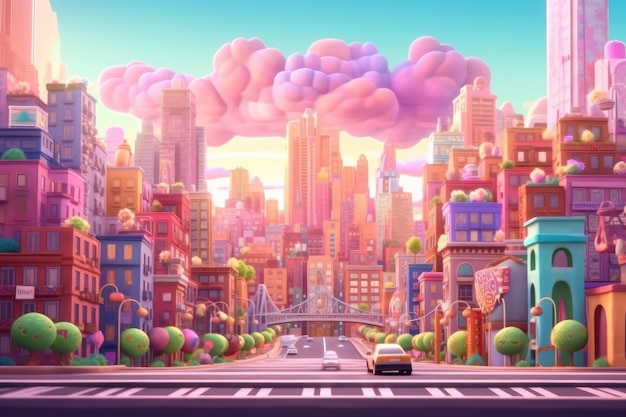 Cartoon City Street Metropolis Style d'animation 3D pour les enfants