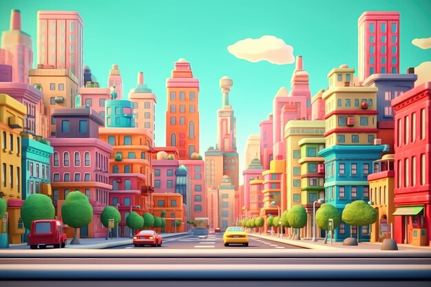 Cartoon City Street Metropolis Style d'animation 3D pour les enfants