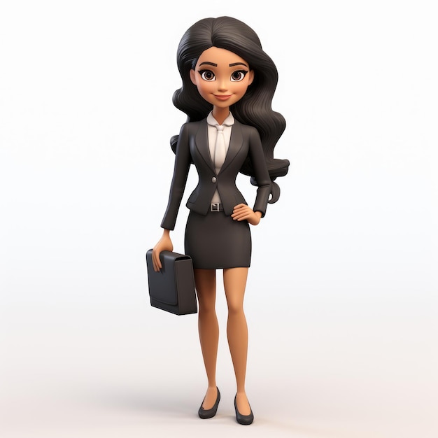 Cartoon d'une femme d'affaires en 3D sur une surface blanche propre