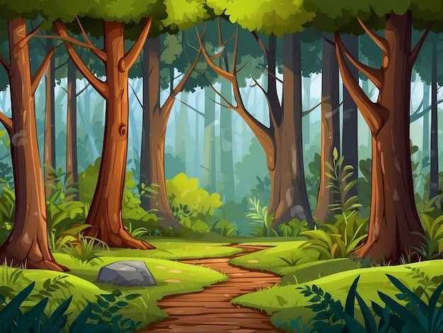 Cartoon Forêt Arrière-plan Paysage naturel avec des arbres à feuilles caduques