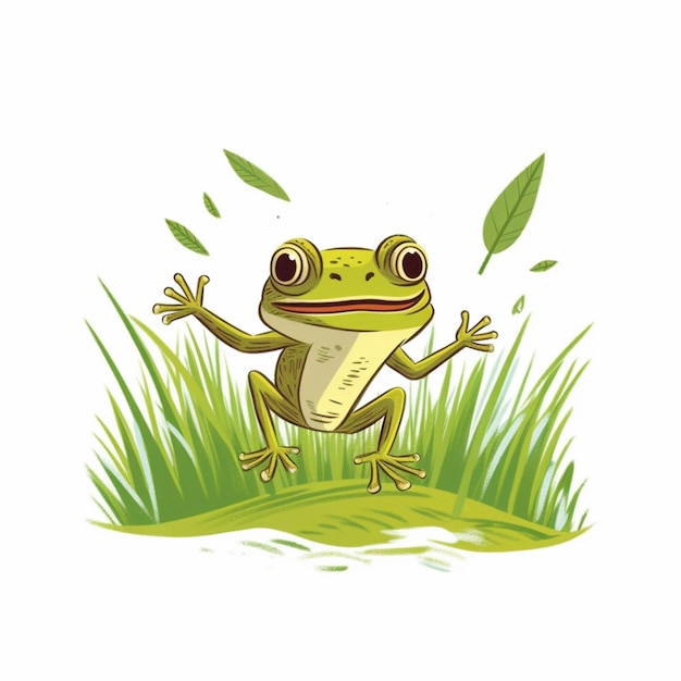 Photo a cartoon frog sitting on the grass with its arms out generative ai
