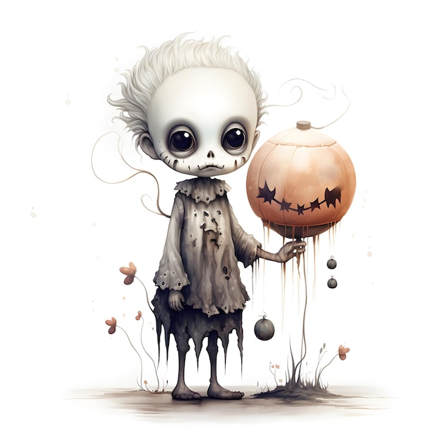 Cartoon un ghoul capricieux Clipart d'un mignon fantôme sur un fond blanc isolé Concept d'Halloween