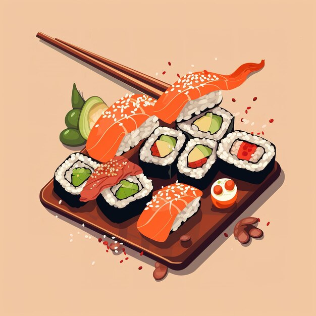 Photo cartoon à l'illustration vectorielle plate de sushi