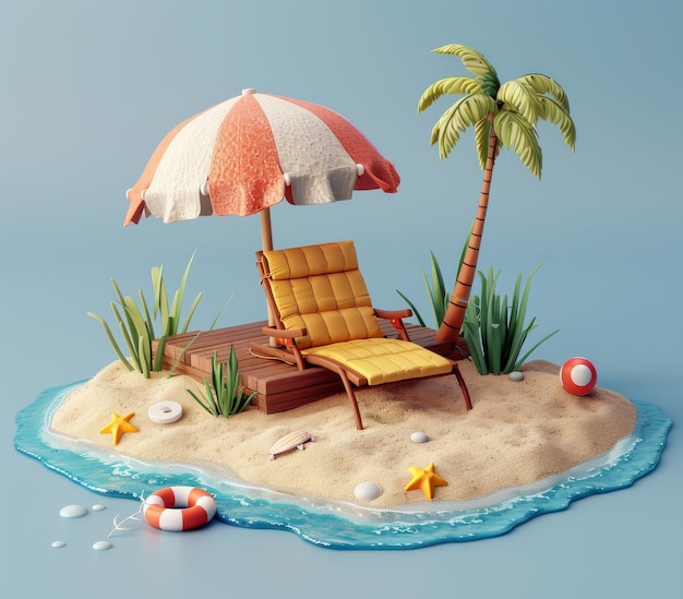 Photo cartoon d et illustrations pour les vacances de voyage ou le concept de vacances tropicales pour l'île simulée