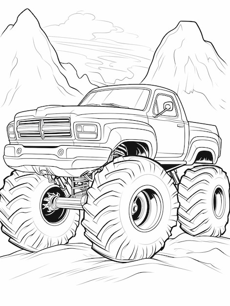 Cartoon Monster Truck Page à colorier Pas de lignes en gras