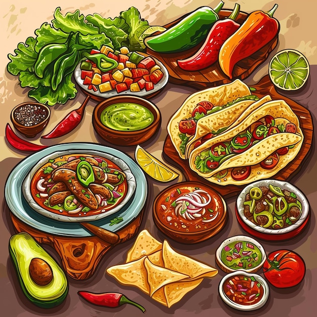 Photo cartoon de nourriture mexicaine dans le style d'affiche v 6 id d'emploi a33e913e0228400e95097f93546f1edf