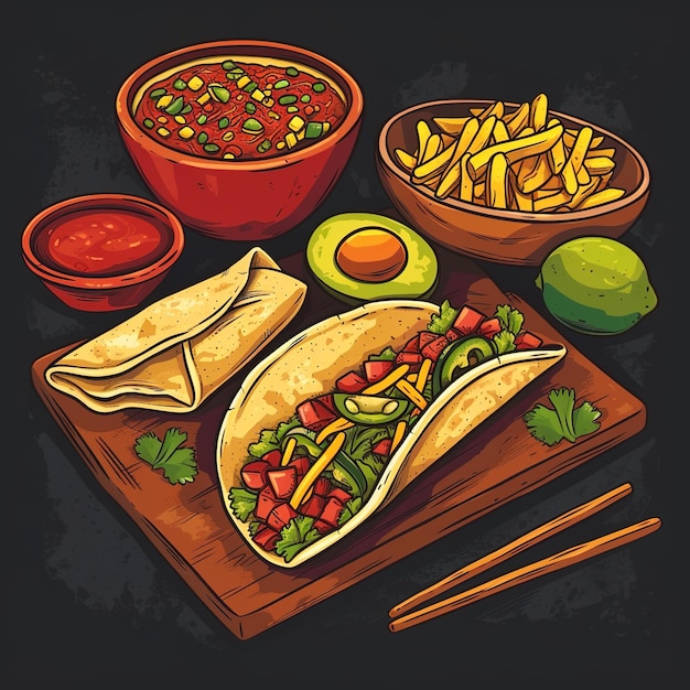 Cartoon de nourriture mexicaine dans le style d'affiche v 6 ID d'emploi ac9935f4282546fe9b77d8886c98c753