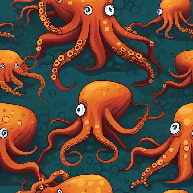 Cartoon octopus motif sans couture avec des yeux et des tentacules génératif ai