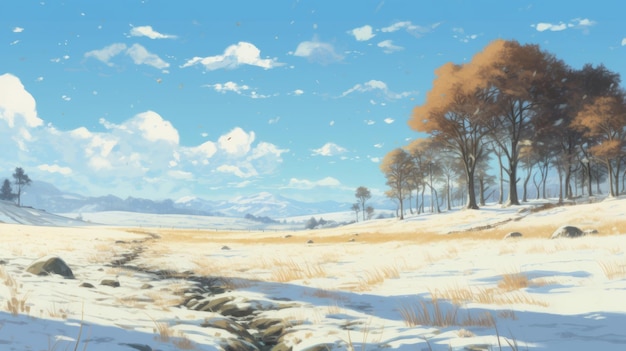 Photo cartoon paysage de neige anime esthétique papier peint de bureau hd