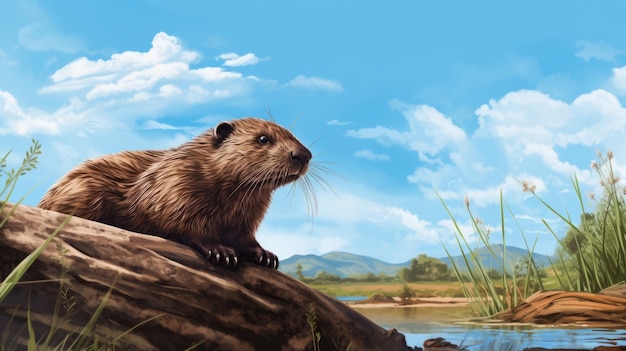 Cartoon réalisme Beaver de la rivière St Luke papier peint