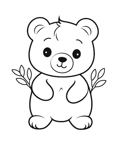 Photo cartoon vectoriel adorable ours en peluche page de coloriage d'animaux illustration d'animal noir monochrome