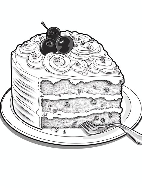 Photo cartouche de gâteau de café dessert savoureux page de livre à colorier en noir et blanc pour adultes et enfants