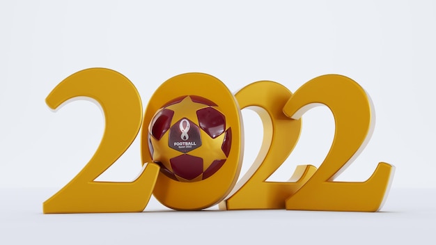 Photo casablanca maroc 21 octobre 2022 ballon de football avec logo qatar 2022 sur fond blanc coupe du monde d'or 2022