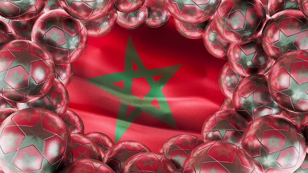 Casablanca maroc 21 octobre 2022 fond de ballons de football avec le drapeau du maroc concept de conception de tournoi rendu 3D