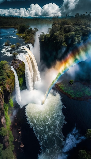 Cascade avec un arc-en-ciel au milieu d'elle générative ai