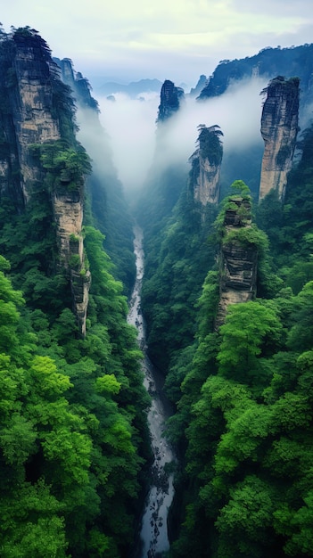Photo une cascade au milieu d'une forêt avec une cascade en arrière-plan