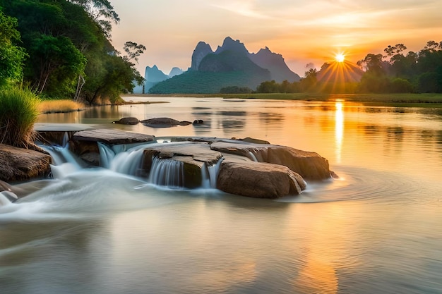 Photo une cascade au milieu d'une rivière