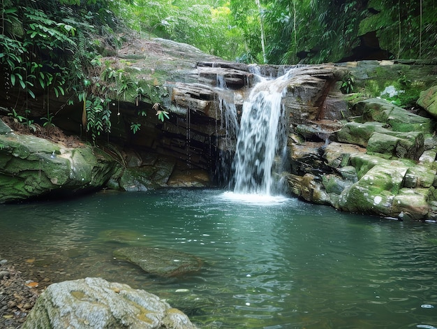 Une cascade cachée dans un paradis tropical, une nature isolée, un bain.