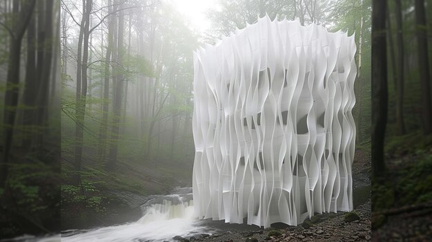 une cascade avec une cascade en arrière-plan et le mot glace en bas