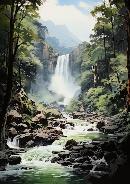 une cascade avec une cascade en arrière-plan et les mots cascade dans le coin inférieur droit